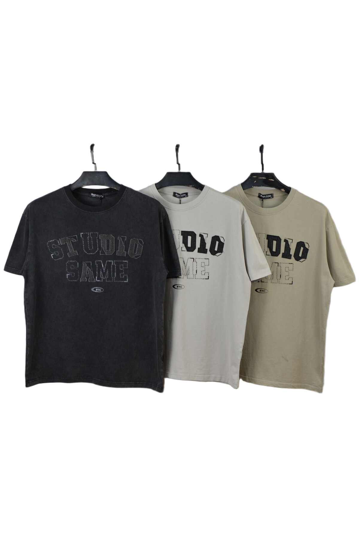 Grossista Mentex Homme - T-shirt maschile a maniche corte rotonde con motivo "stesso studio"