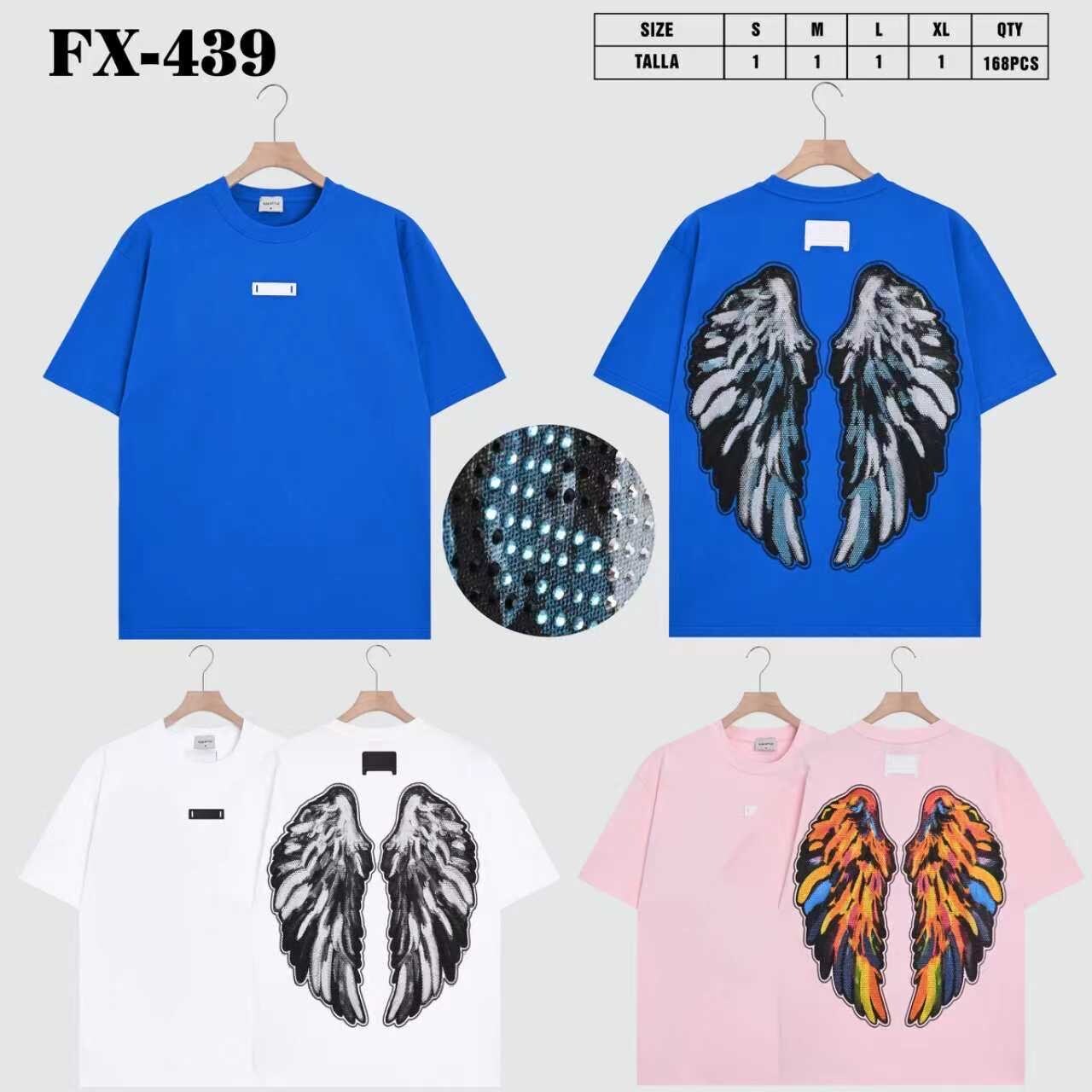 Wholesaler Mentex Homme - Men's oversized plain t-shirt with angel wings on the back and rhinestones