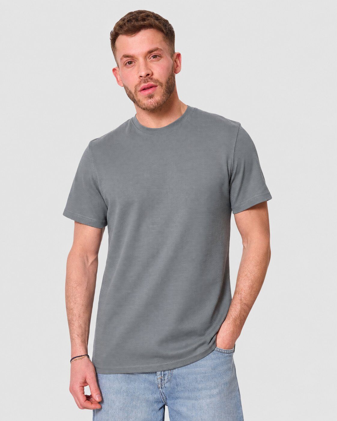 Grossista Mentex Homme - T-shirt Grigia Testurizzata Classica