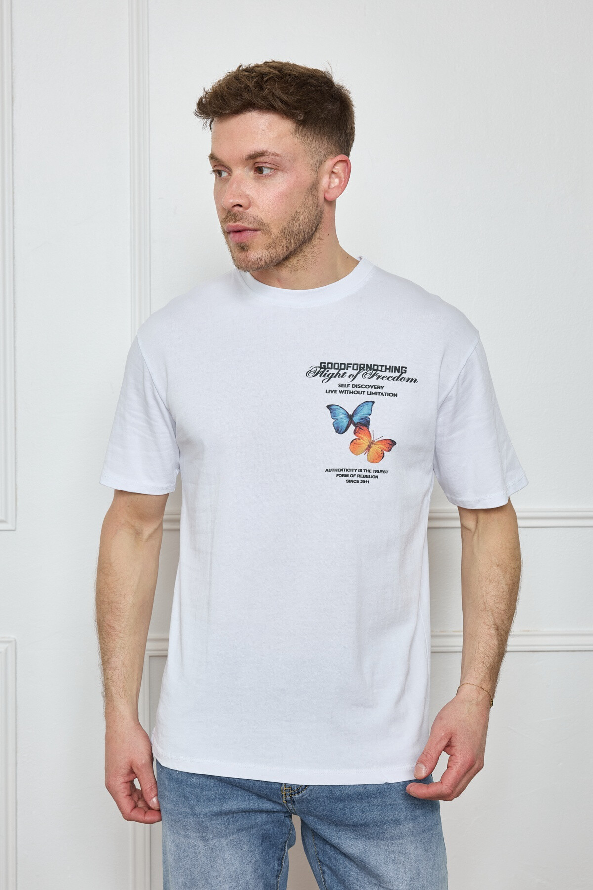 Mayorista Mentex Homme - Camiseta Une Man Camiseta redonda de mangas cortas Patrón de mariposa