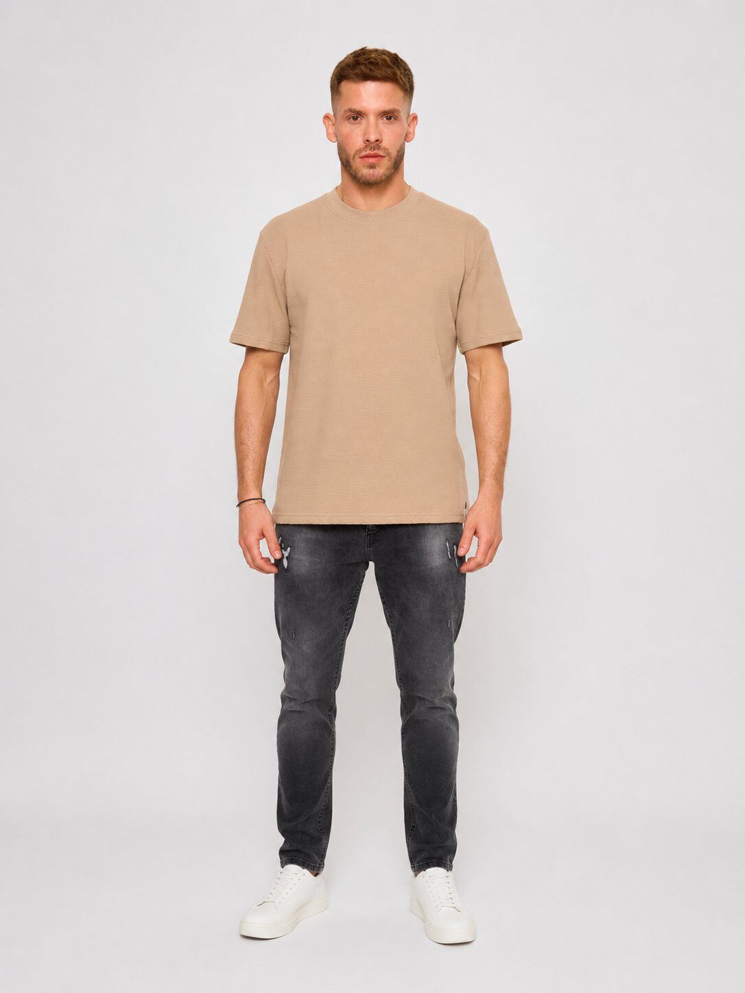 Grossista Mentex Homme - T-shirt Beige Testurizzato