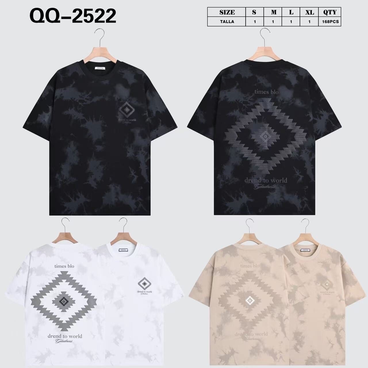 Wholesaler Mentex Homme - Men's oversized plain t-shirt with TIMES BLO embroidery