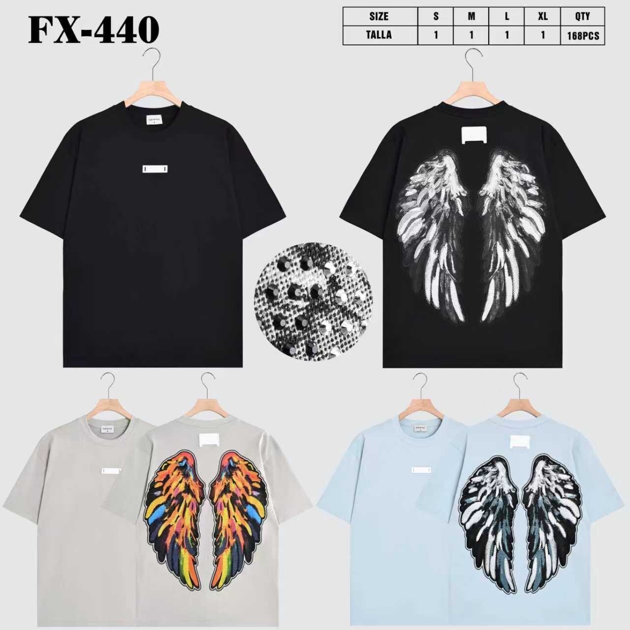 Grossista Mentex Homme - T-shirt oversize uomo tinta unita con ali d'angelo sul retro e strass