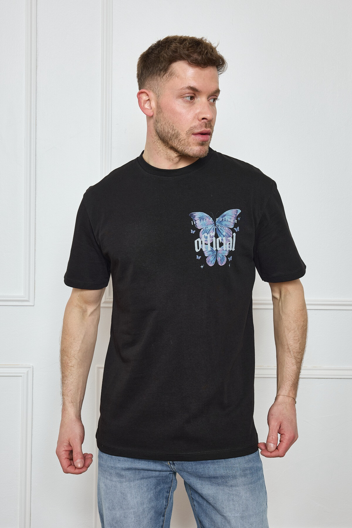 Wholesaler Mentex Homme - Plain men's round neck short sleeve T-shirt with butterfly pattern OFFICIAL
