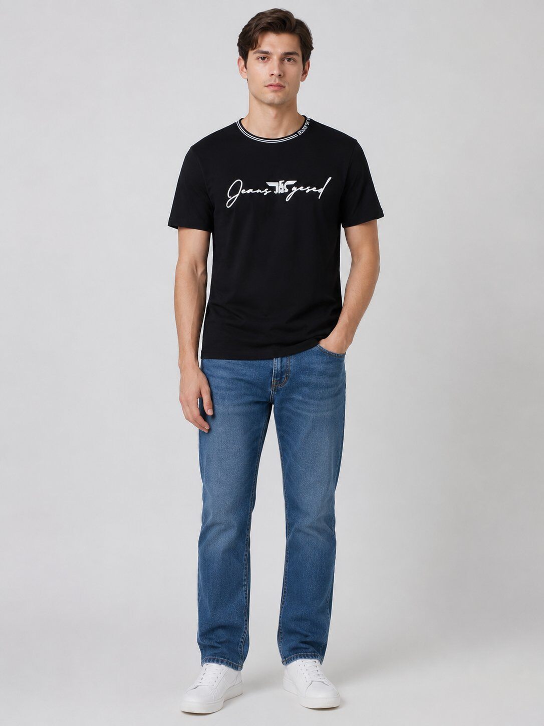 Großhändler Mentex Homme - Yesed Logo Jeans T-Shirt