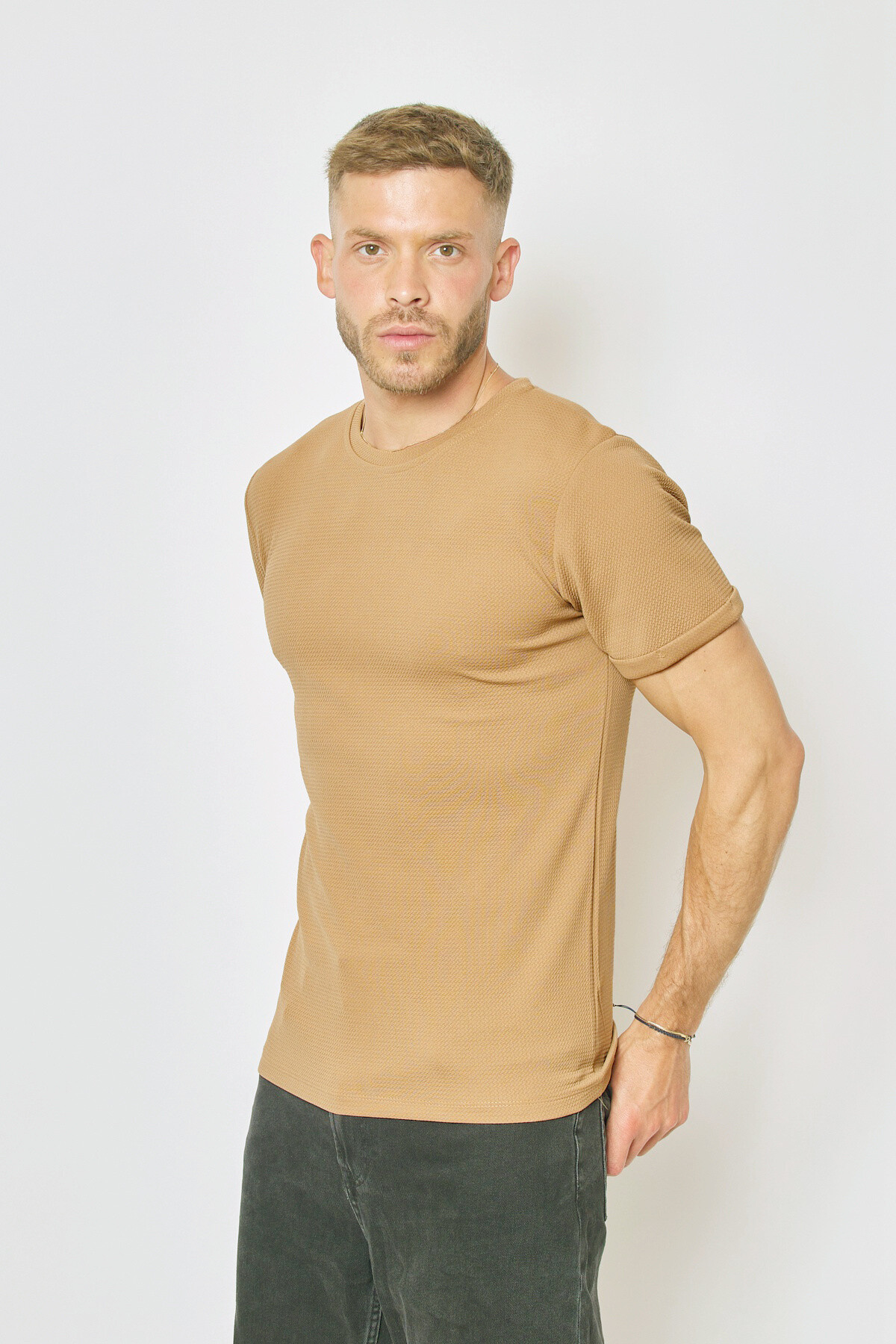 Wholesaler Mentex Homme - Men's plain round neck short sleeve T-shirt with mesh effect