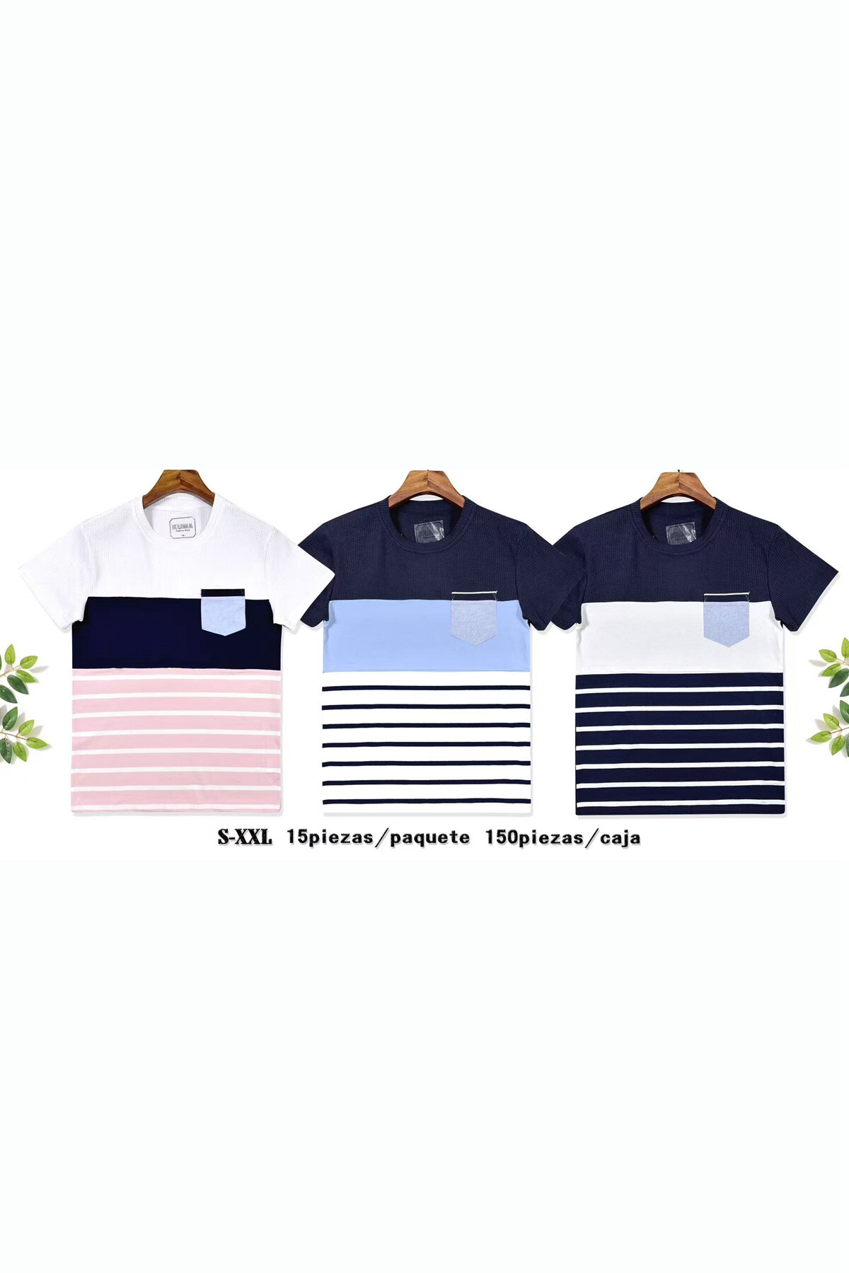 Mayorista Mentex Homme - Camiseta masculina Cuella redonda de mangas cortas Mente marina con bolsillo