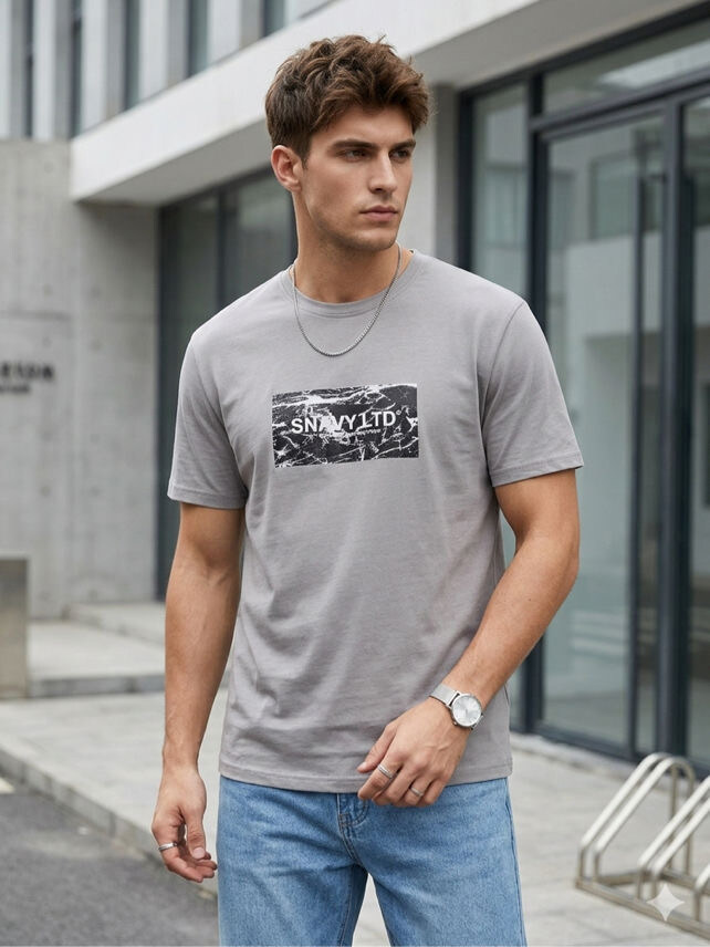Wholesaler Mentex Homme - Men's Marble Effect T-Shirt with Central Logo