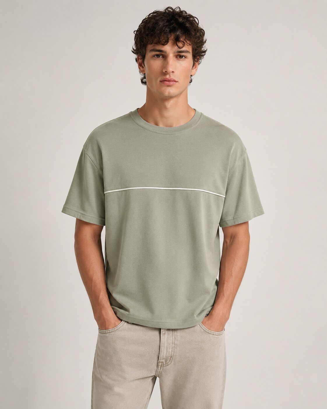 Großhändler Mentex Homme - Grünes Couture-Detail T-Shirt