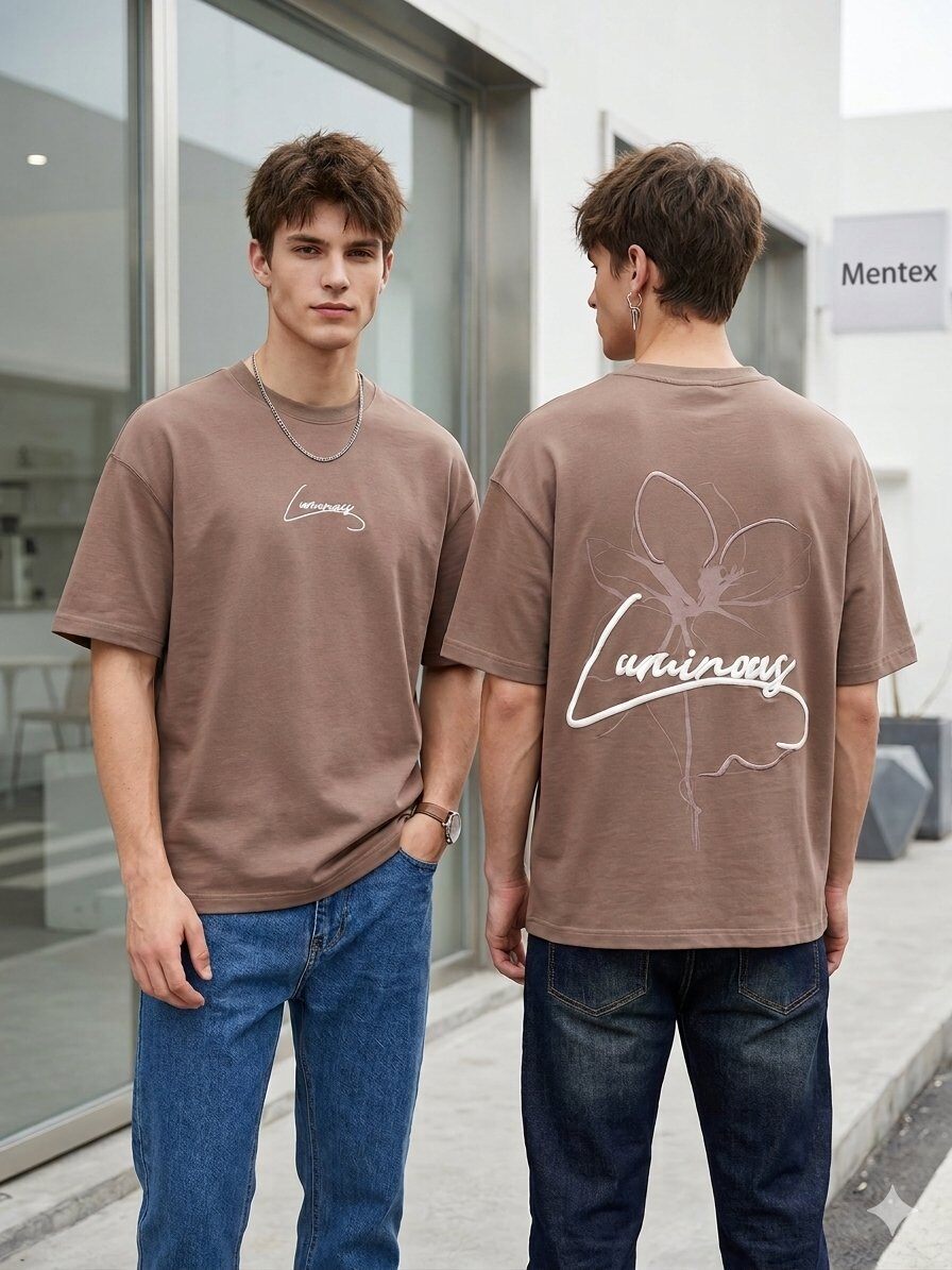 Wholesaler Mentex Homme - Taupe Graphic Embroidery T-shirt