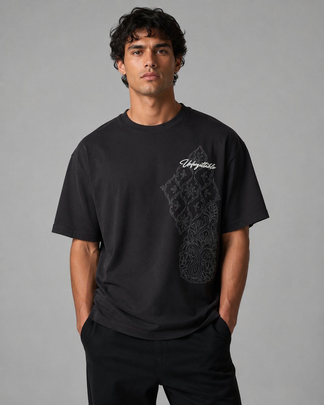 Grossiste Mentex Homme - T-shirt Noir Paisley Graphic