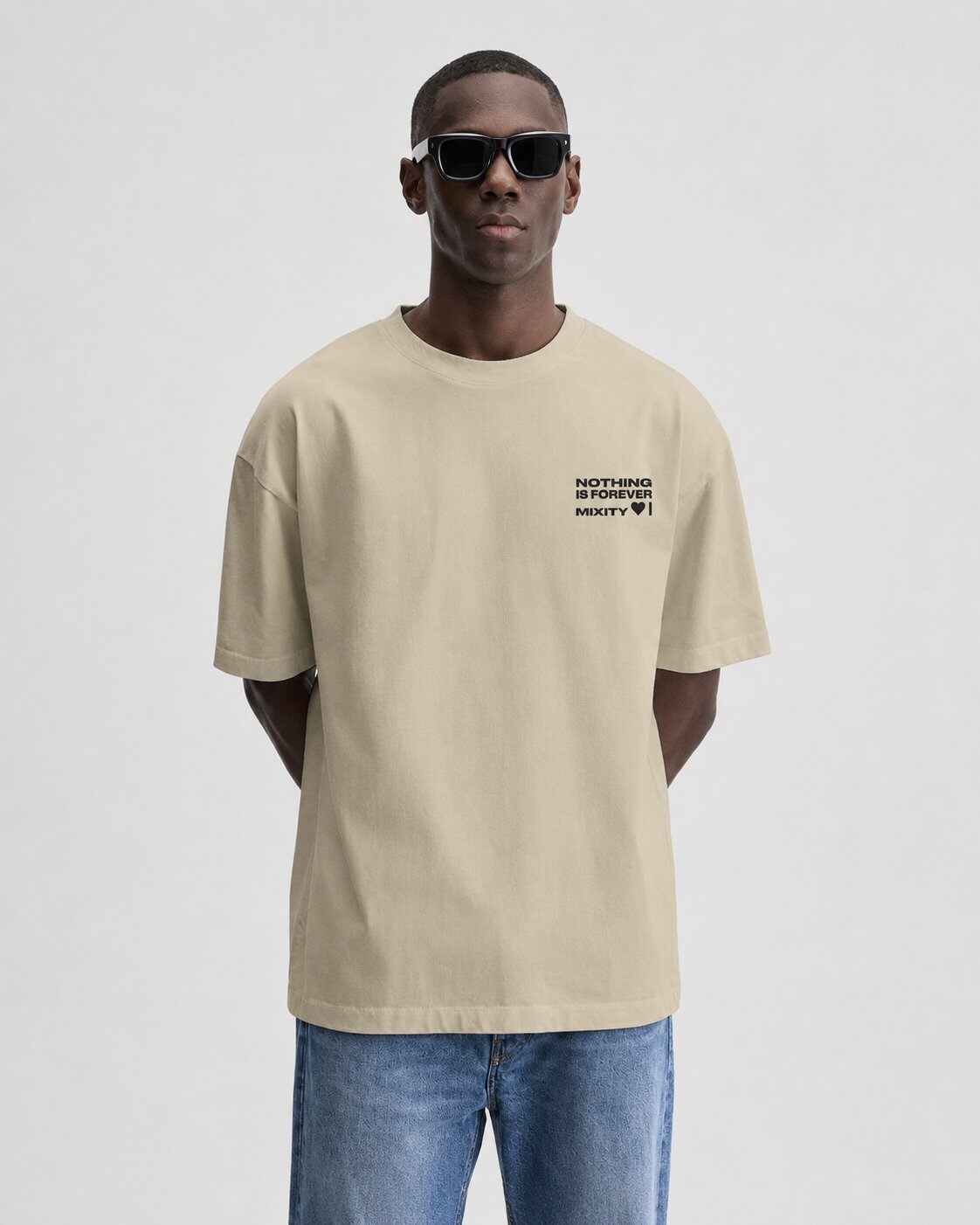 Grossista Mentex Homme - T-shirt Beige Oversize Nothing Forever