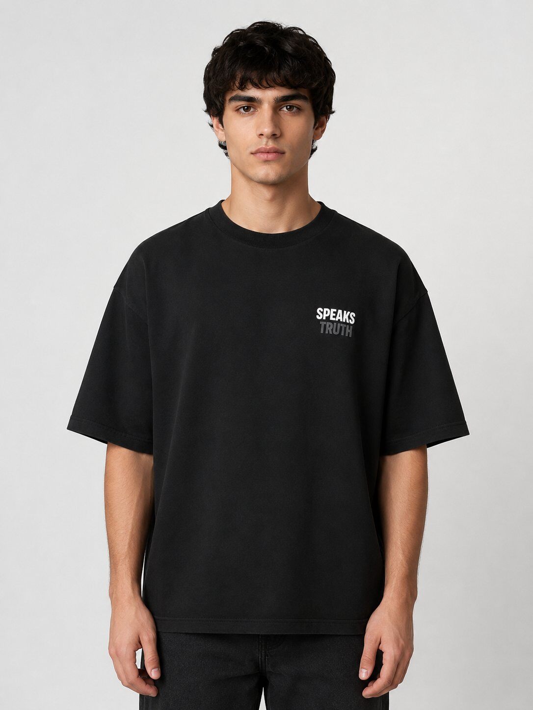 Wholesaler Mentex Homme - Black Oversized T-shirt with Text