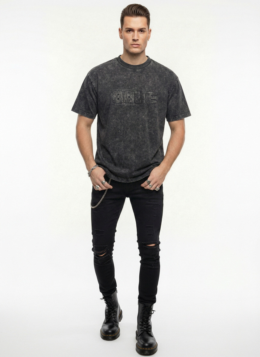 Grossiste Mentex Homme - Tshirt uni homme mode coton délavé avec motif au devant BOLE