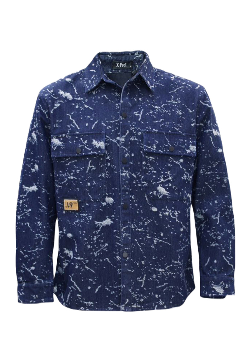 Grossista Mentex Homme - Camicia oversize blu con effetto macchiato