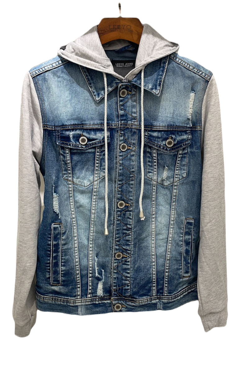 Grossiste Mentex Homme - Veste jean style sweat à capuche effet délavé