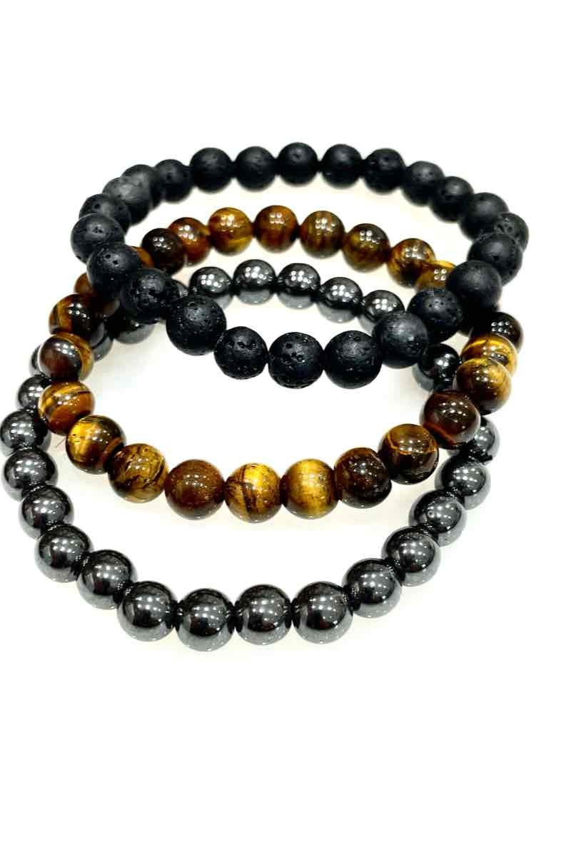 Grossista MY ACCESSORIES PARIS - Bracciale pietre ematite/occhio di tigre/pietra lavica