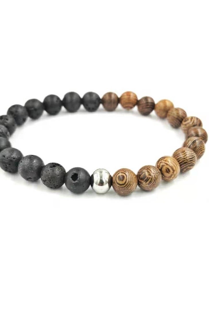 Wholesaler MYLENE ET FELIX - Men's bracelet wood and Black Lava Stone