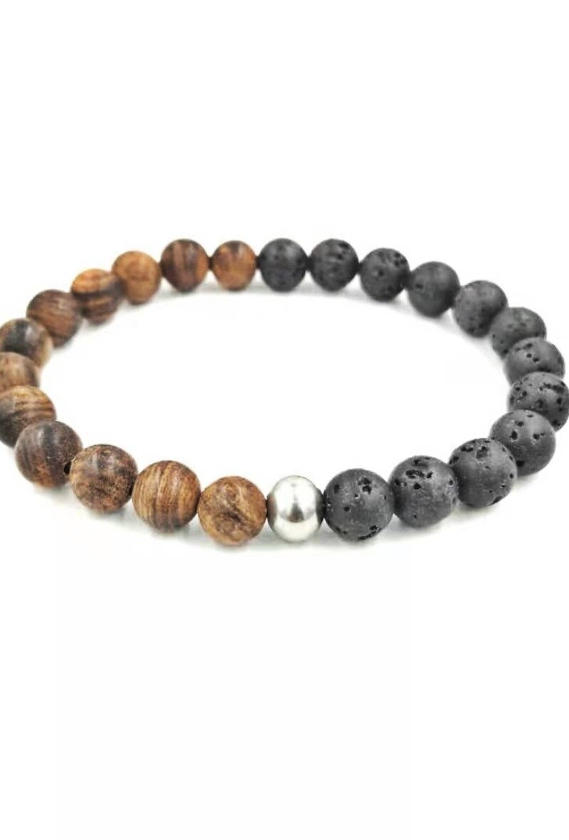 Wholesaler MYLENE ET FELIX - Elastic Bracelet Wood and Black Lava Stone
