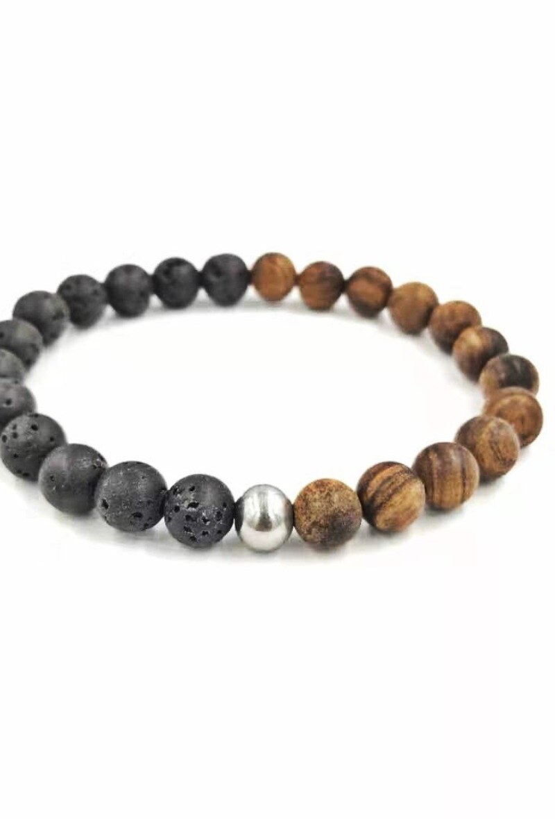 Wholesaler MYLENE ET FELIX - Black Lava Stone Bracelet with Brown Wooden Bead Elastic