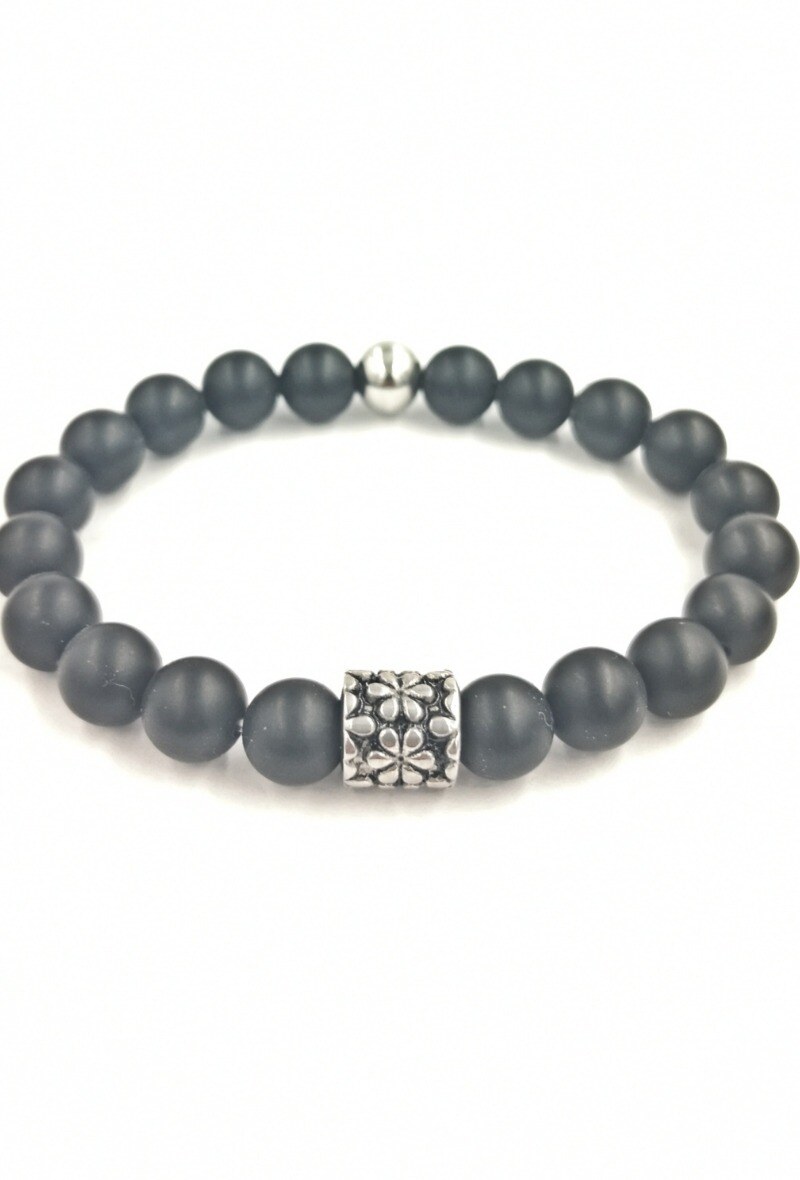 Wholesaler MYLENE ET FELIX - Matte onyx bracelet with stainless steel flower