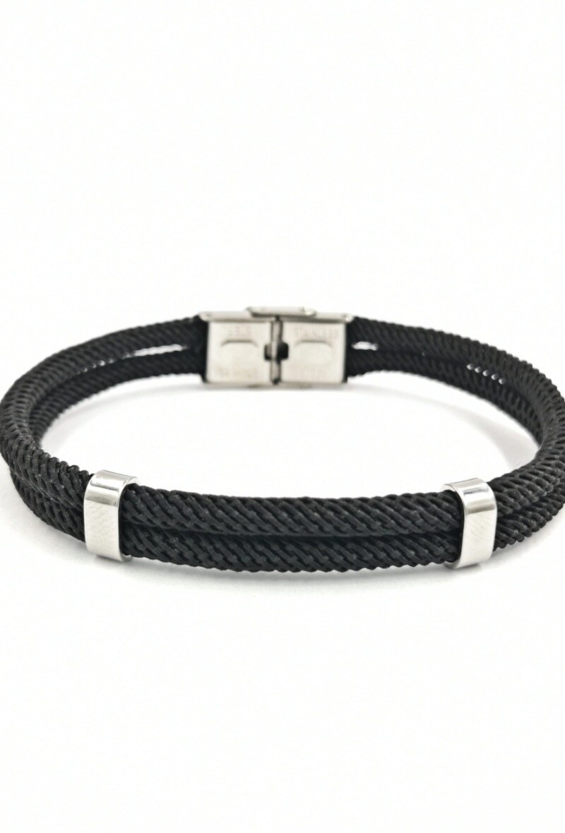 Mayorista MYLENE ET FELIX - Pulsera de hombre cuerda negra acero inoxidable