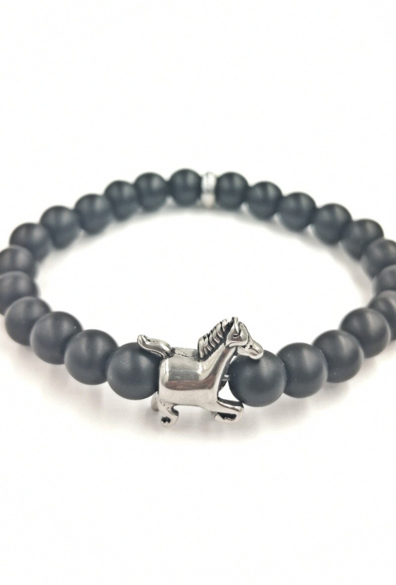 Wholesaler MYLENE ET FELIX - matte onyx bracelet with stainless steel horse