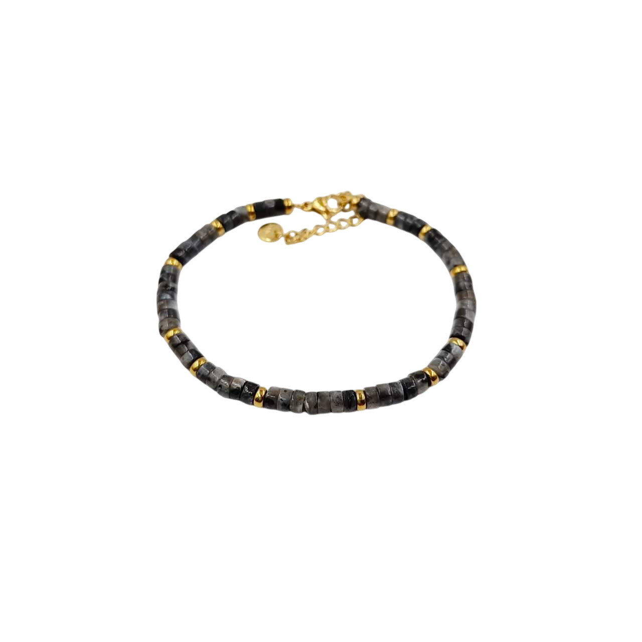 Großhändler MYLENE ET FELIX - Schwarzes flaches Steinarmband aus Labradorit