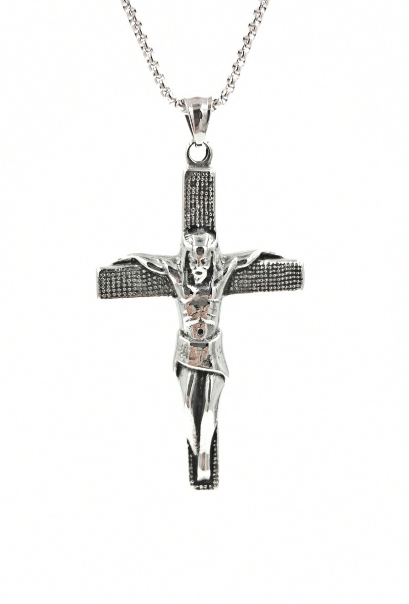 Großhändler MYLENE ET FELIX - Kreuzkette mit Jesus Herren-Edelstahlkette