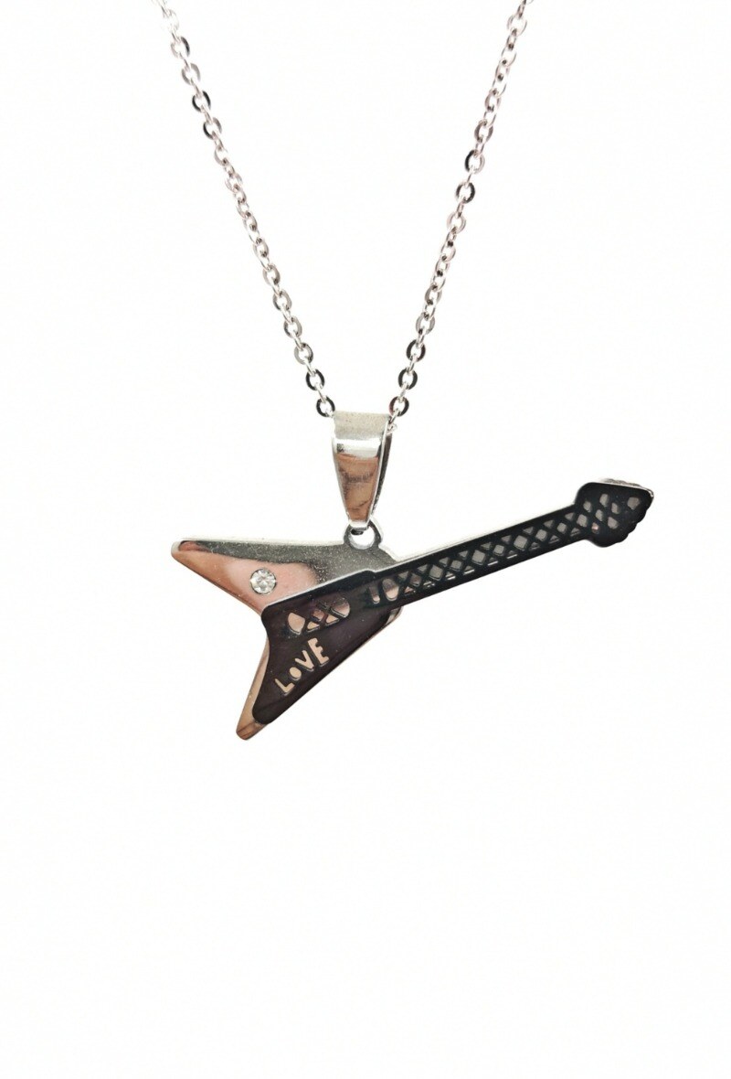 Großhändler MYLENE ET FELIX - Bicolor Gitarrenhalskette mit Strass Herren Stahlanhänger Halskette