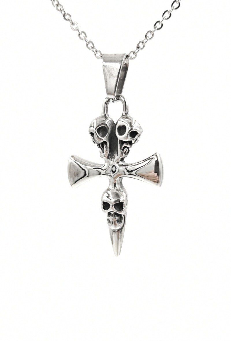 Großhändler MYLENE ET FELIX - Totenkopf-Kreuz-Halskette Edelstahlanhänger Halskette