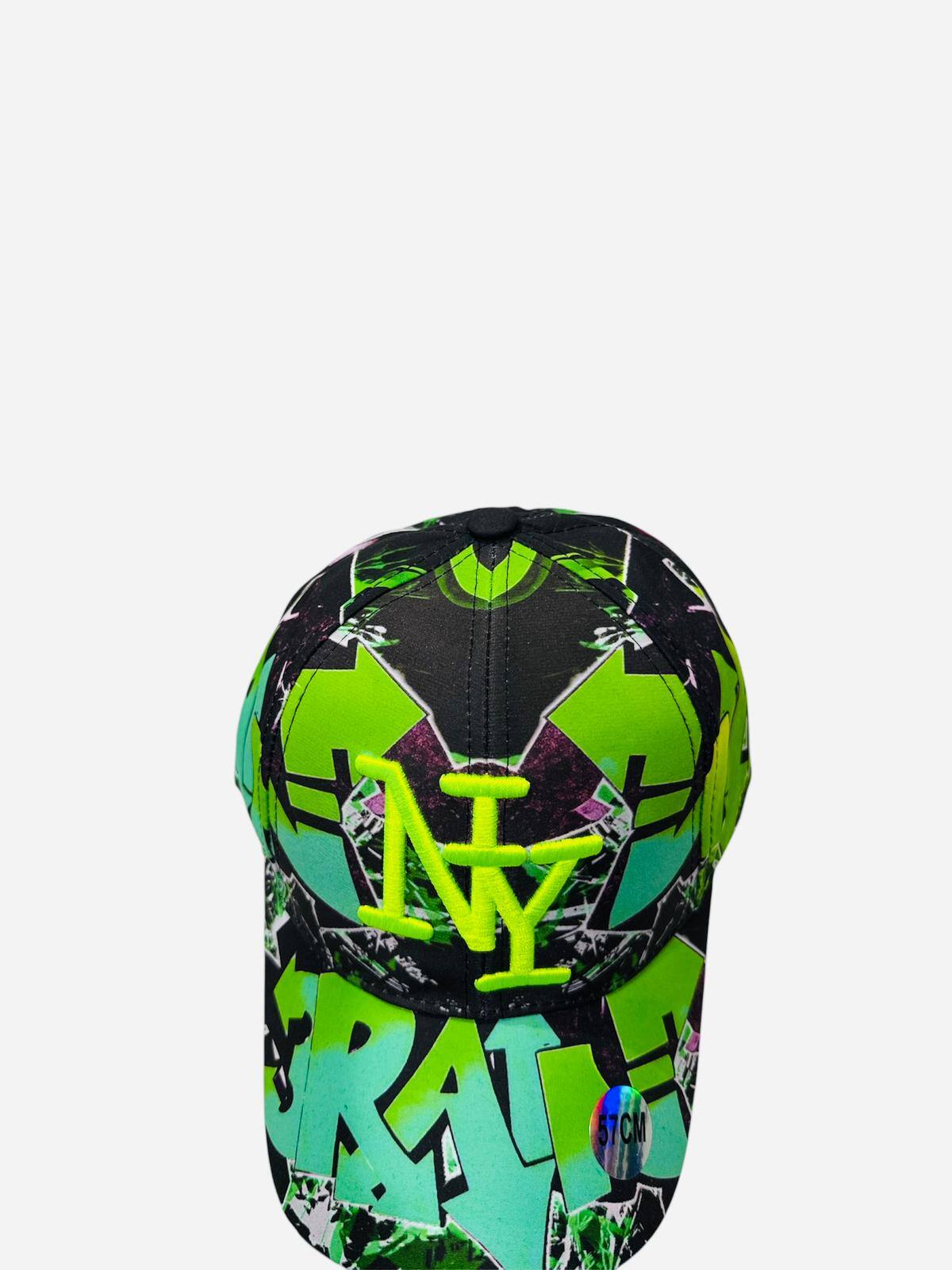 Mayorista NY - Gorra verde de graffiti con patrón de lluvia para adolescentes y adultos