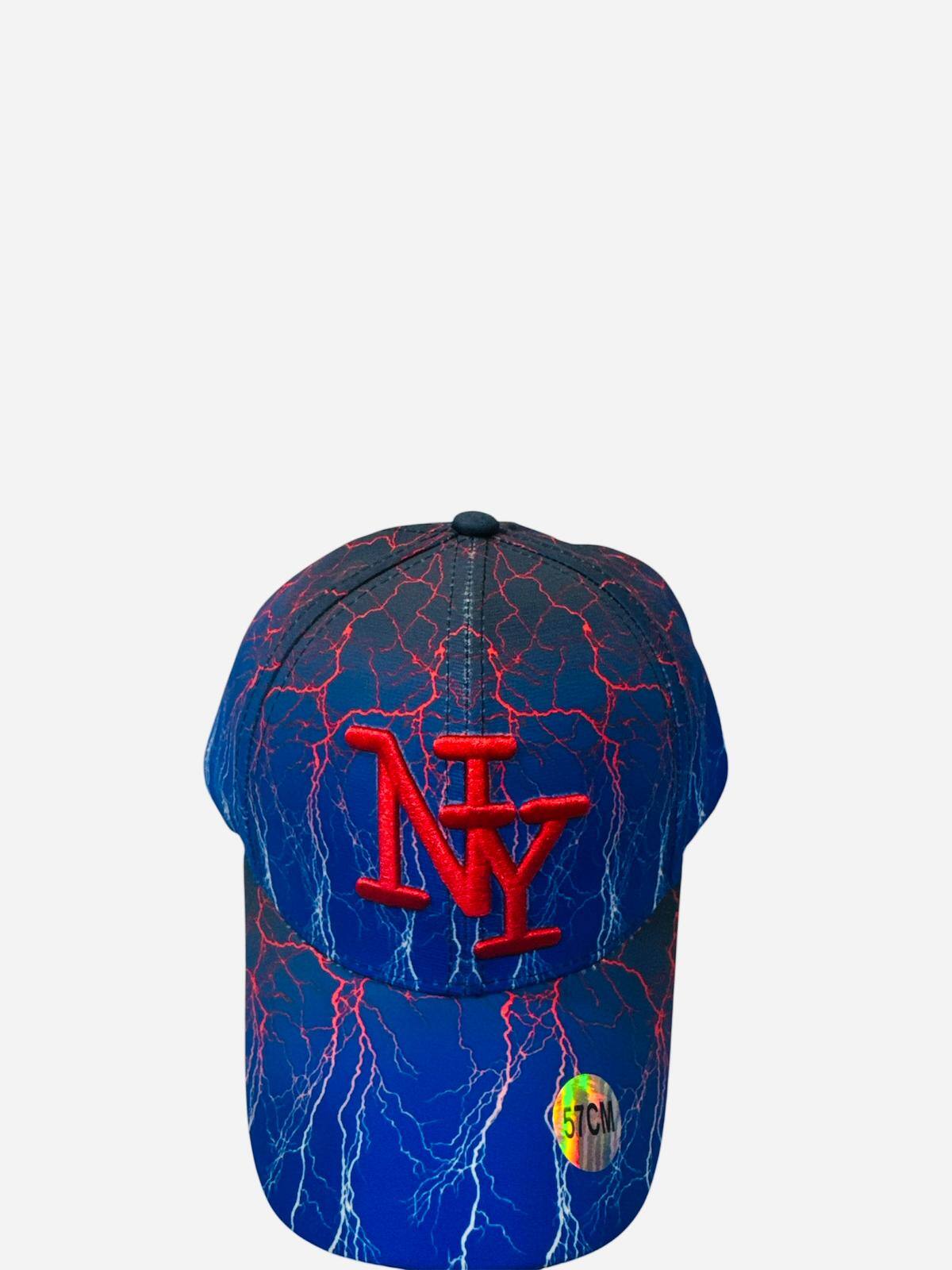 Grossiste NY - Casquette NY électricité bleu roi motif rouge ados/adulte