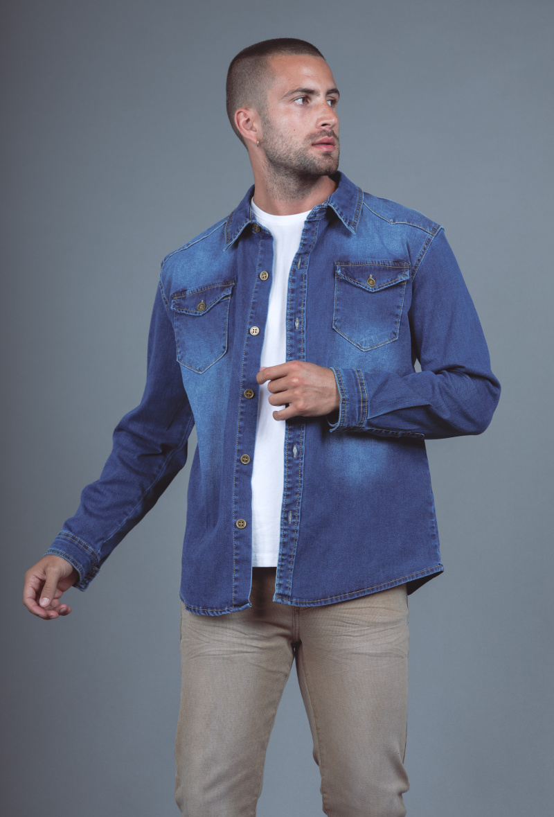 Wholesaler Omnimen - Long Sleeve Denim Shirt