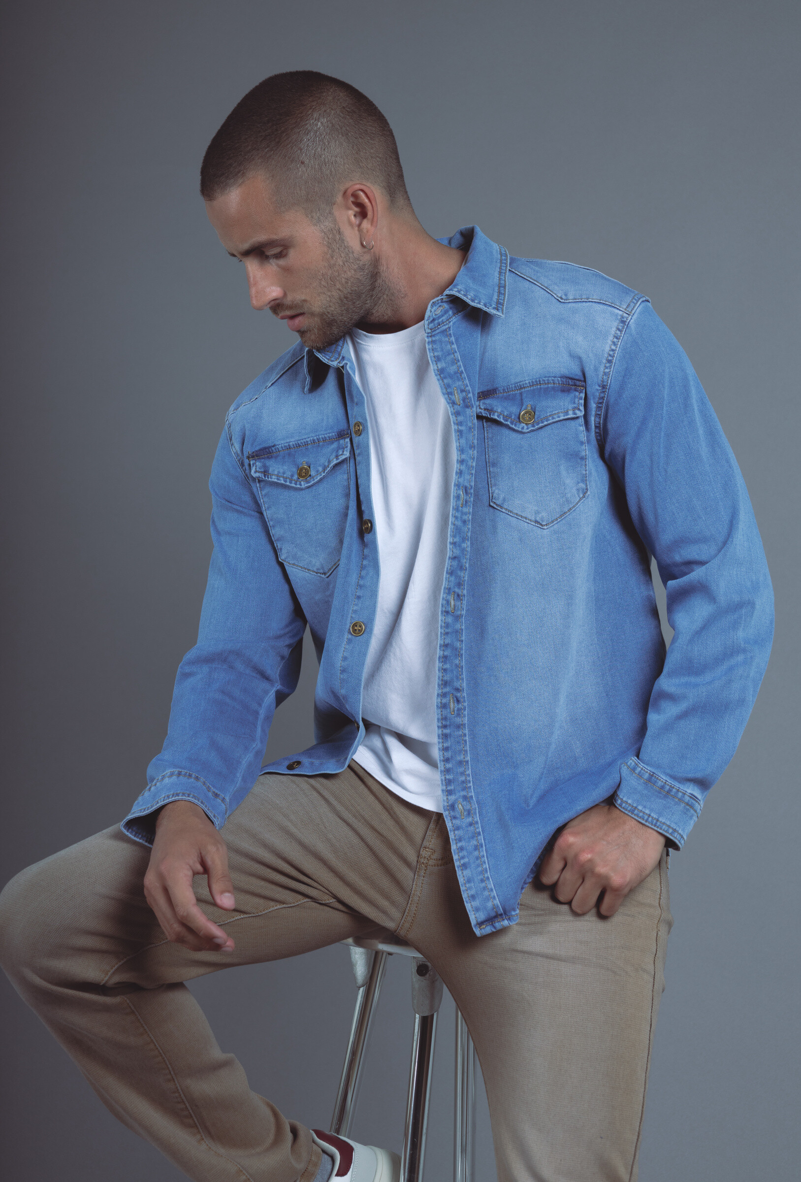 Wholesaler Omnimen - Washed Blue Denim Shirt