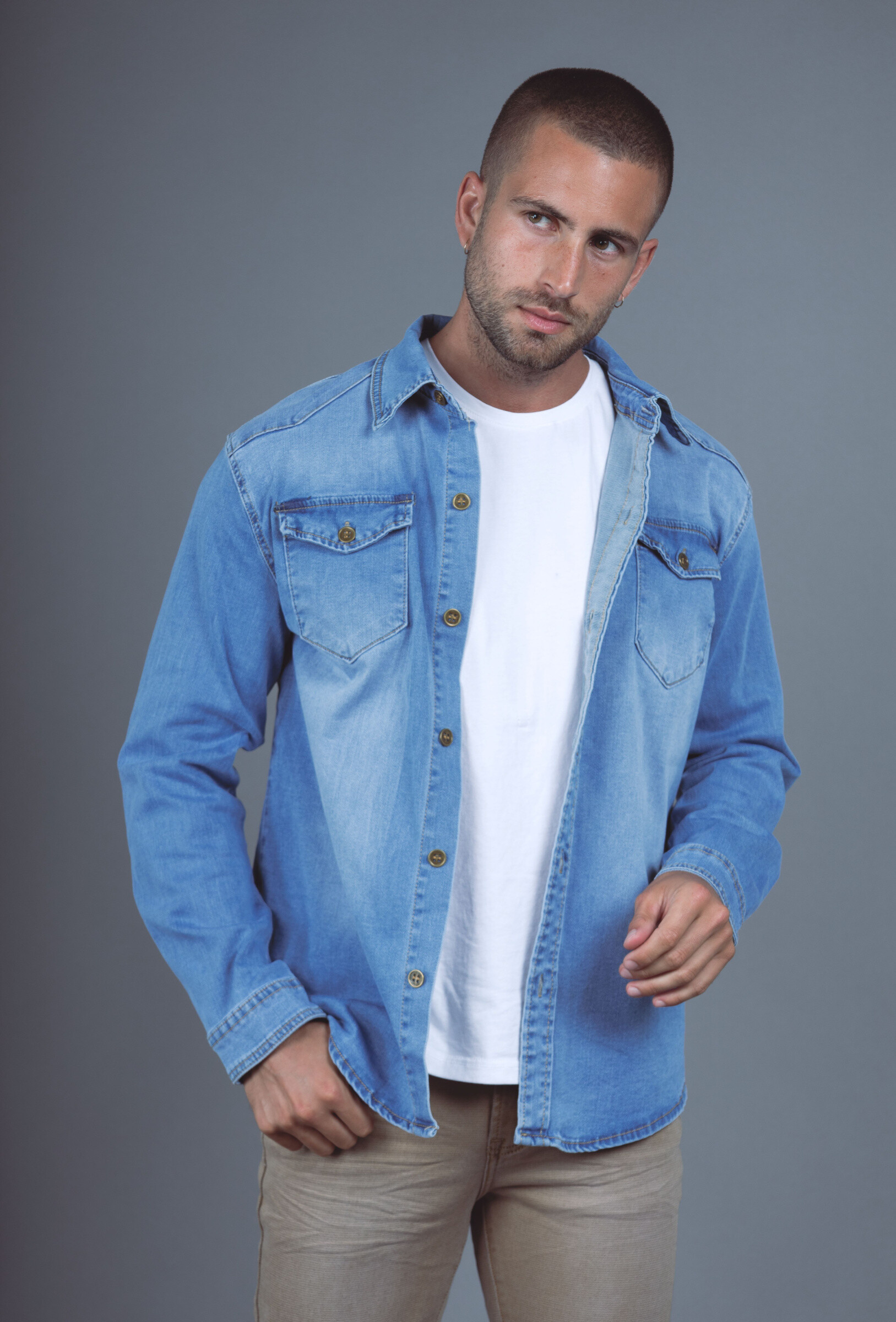 Grossiste Omnimen - Chemise en Jeans Bleu Délavé