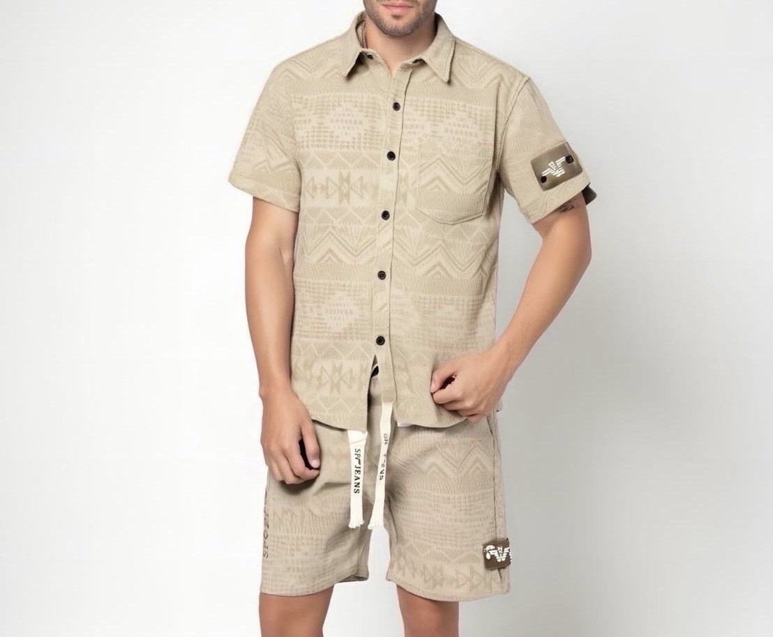 Mayorista Omnimen - Conjunto de dos piezas Camisa y Pantalones Cortos Texturizados
