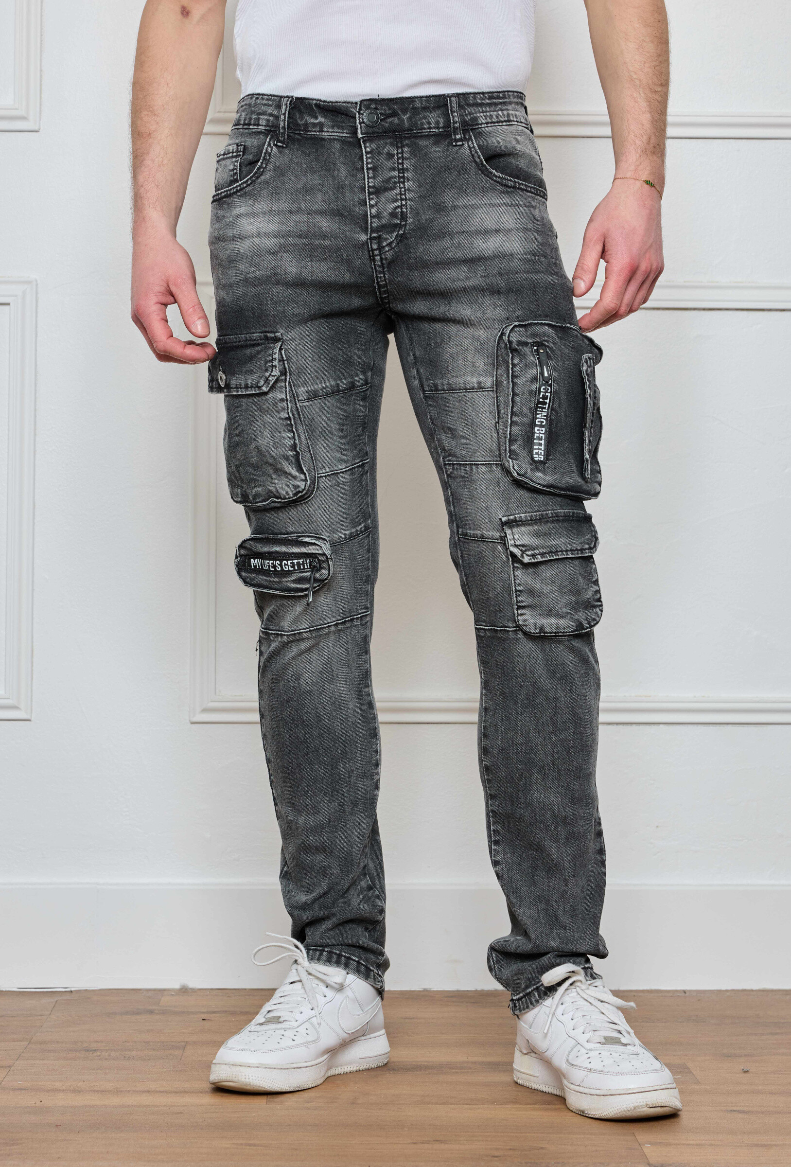Grossiste Omnimen - Jeans Cargo Gris Délavé