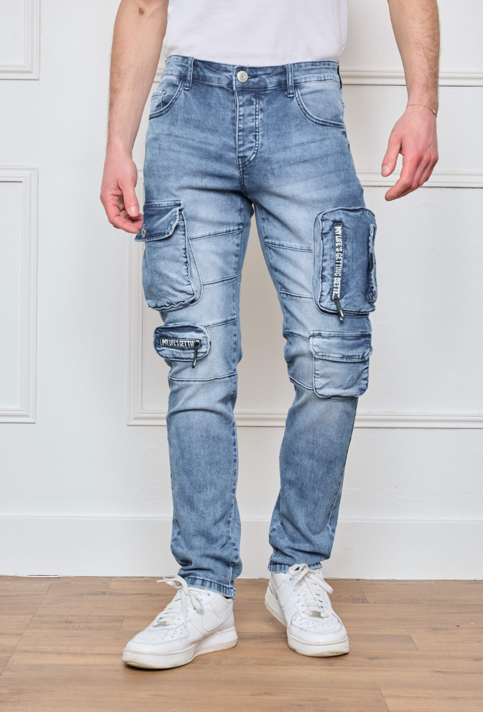 Grossiste Omnimen - Jeans Cargo Bleu Denim