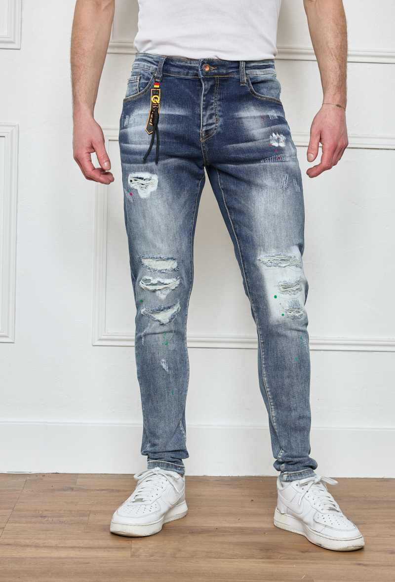 Wholesaler Omnimen - Men's Washed, Distressed Stained Jeans W249