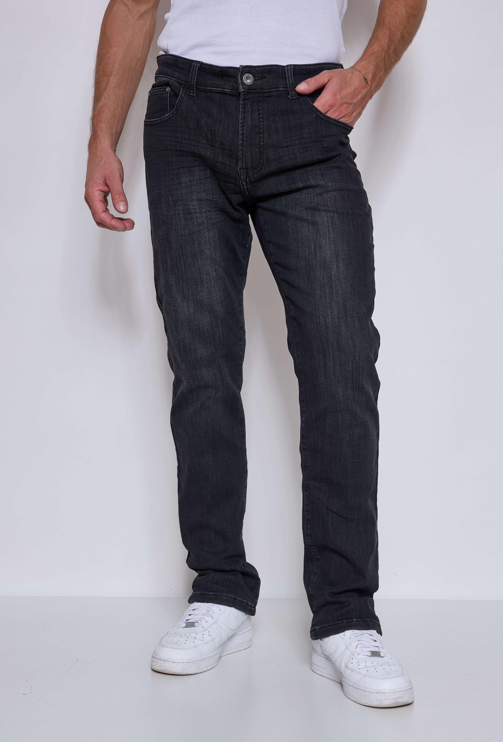 Grossiste Omnimen - Jean Coupe Droit Gris Délavé Molletoné – Collection Hiver