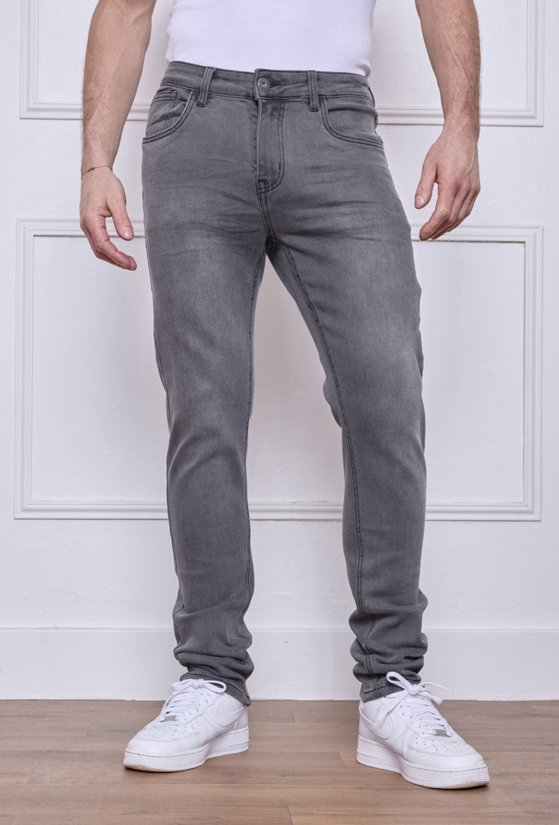 Großhändler Omnimen - Grau Verwaschene Slim Jeans – Moderne Schlanke Passform