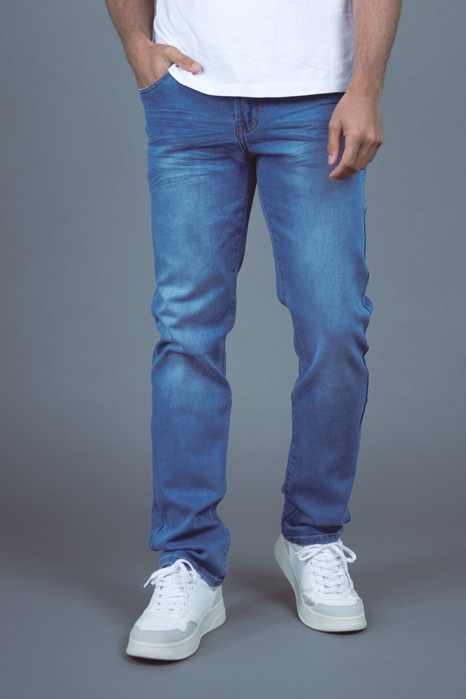 Großhändler Omnimen - Regular Blaue Jeans Verwaschenes Denim