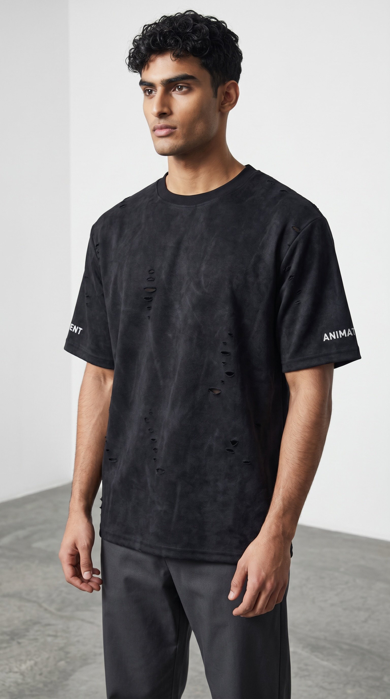 Wholesaler Omnimen - Premium Black Destroyed Oversized T-shirt