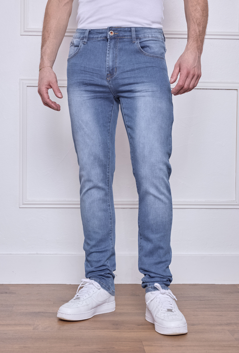 Großhändler Omnimen - Slim-Fit-Jeans in Verwaschenem Blau Stretch - Komfort
