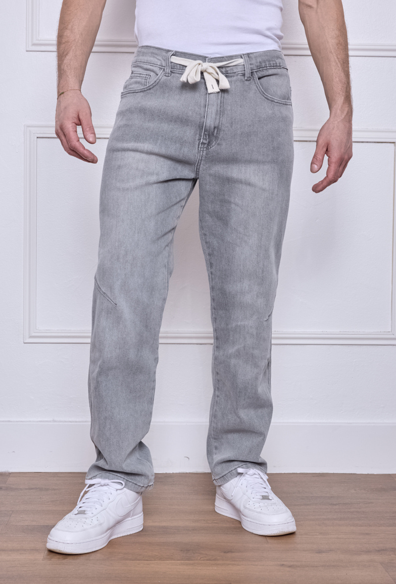Großhändler Omnimen - Graue Jeans - Lässiger Gerader Schnitt mit Kordelzug