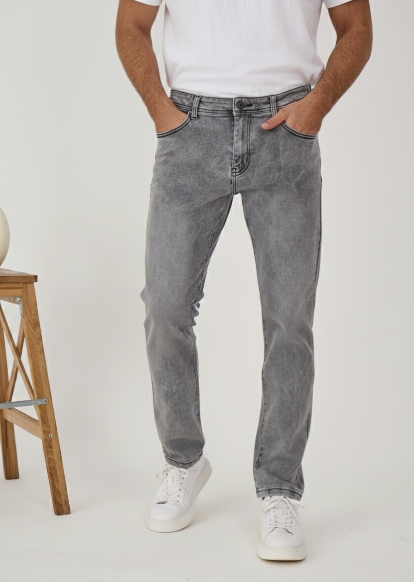 Großhändler Omnimen - Regular Straight Fit Jeans - Hellgrau