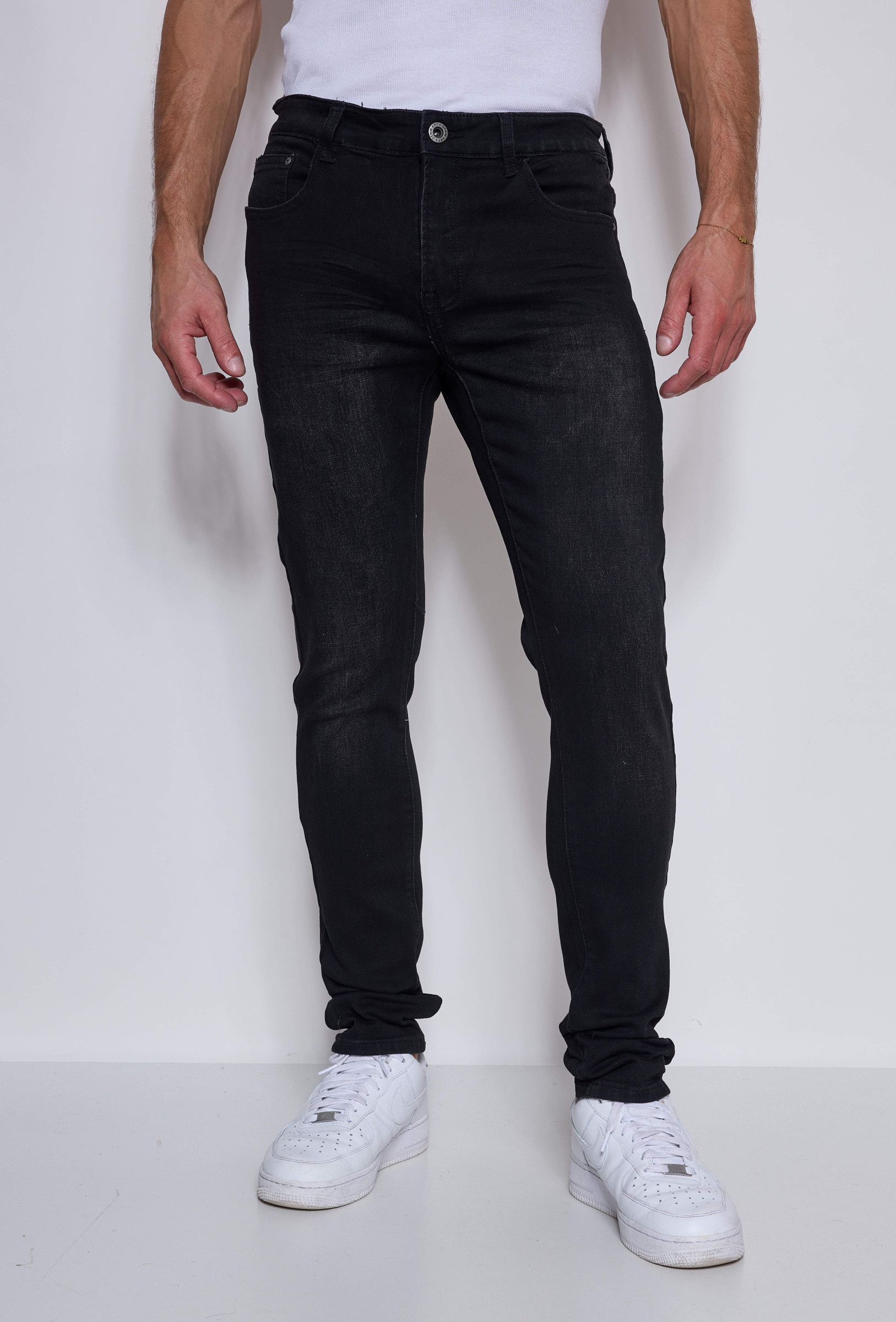 Großhändler Omnimen - Schwarze Stretch-Jeans im Slim Fit - Komfort