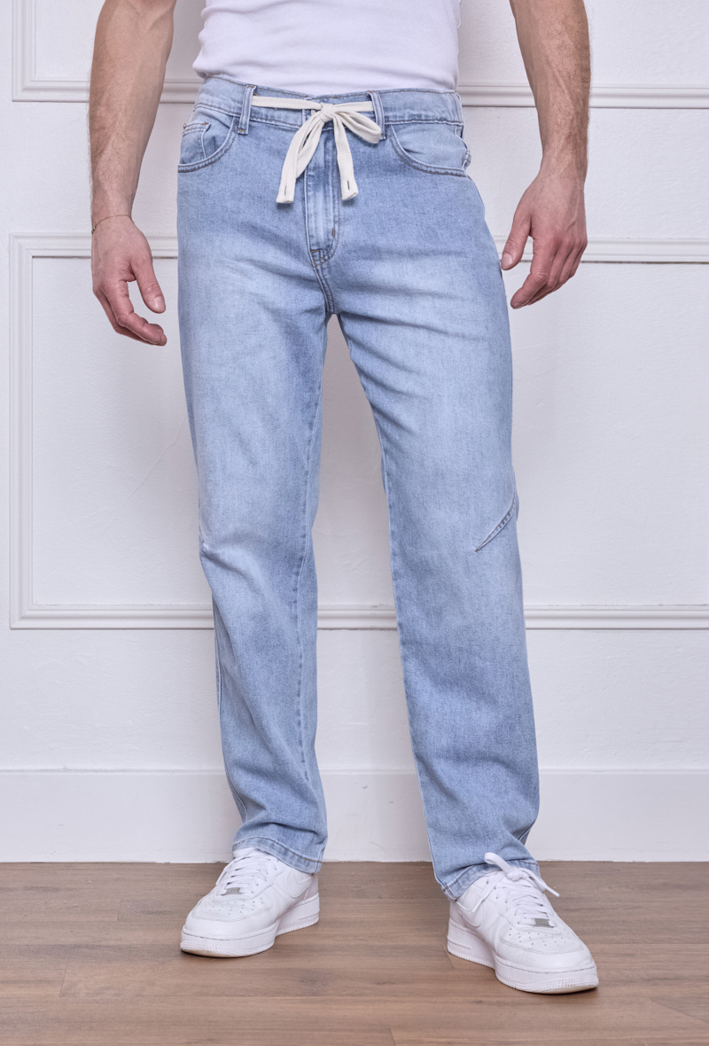 Grossista Omnimen - Jeans da Uomo a Gamba Dritta e Vestibilità Comoda con Vita Elasticizzata e Coulisse