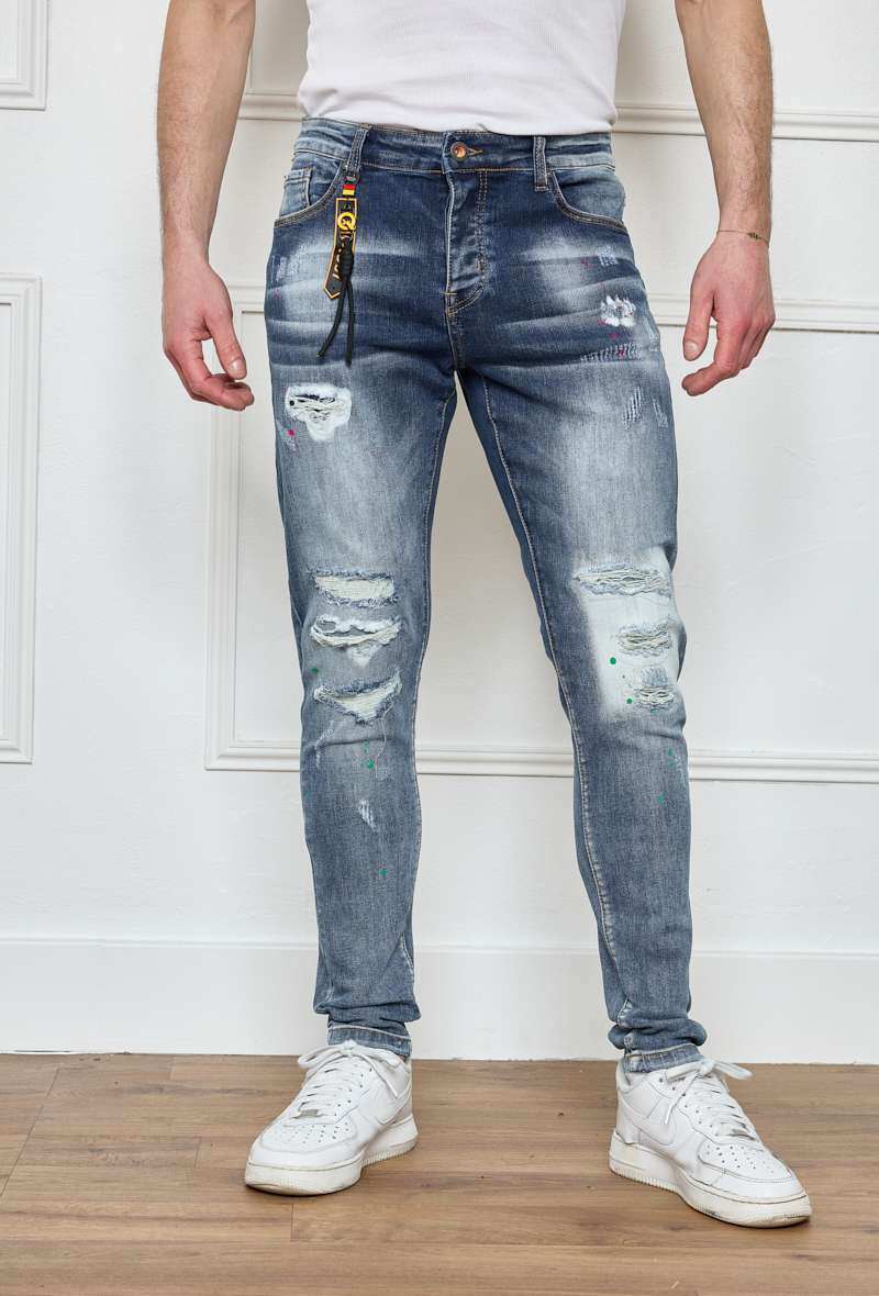 Wholesaler Omnimen - Men's Modern Distressed Stained Jeans